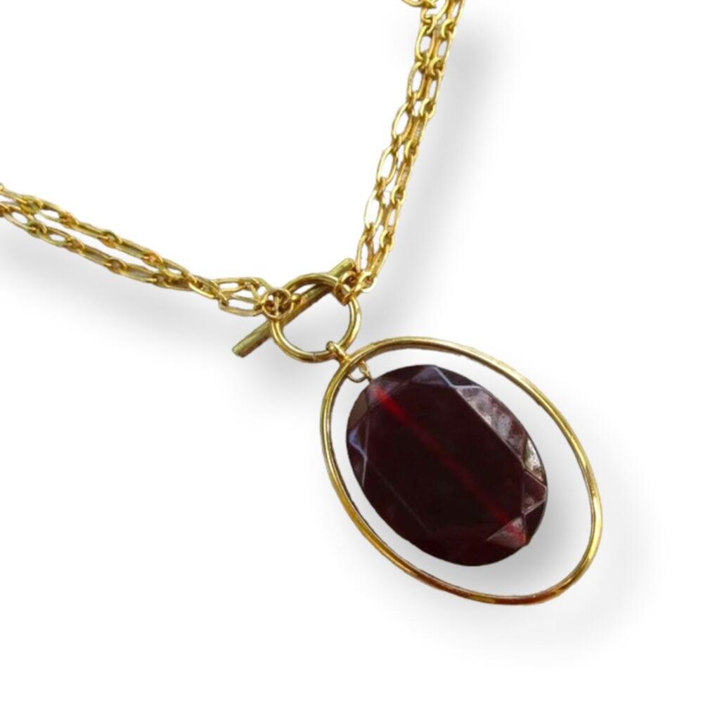 Vintage Cookie Lee front toggle necklace - gold tone, deep red accent piece